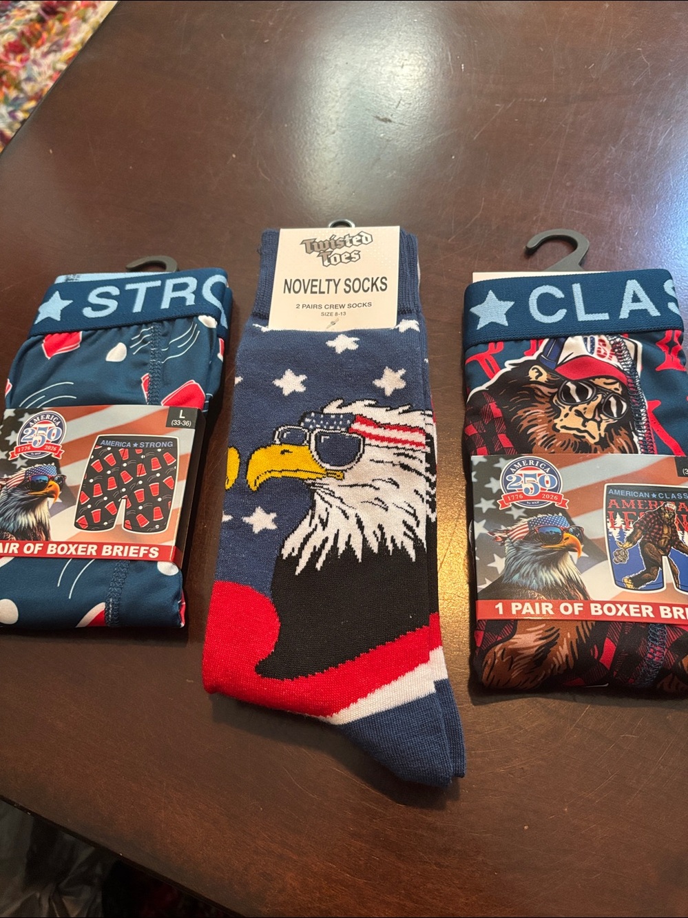 2Pair America Strong 250 Red White & Blue Beer Pong & Bigfoot Boxers & Socks NWT